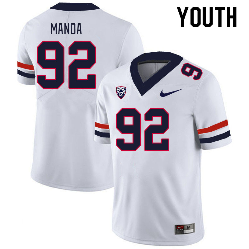 Youth #92 Tyler Manoa Arizona Wildcats College Football Jerseys Stitched-White - Click Image to Close
